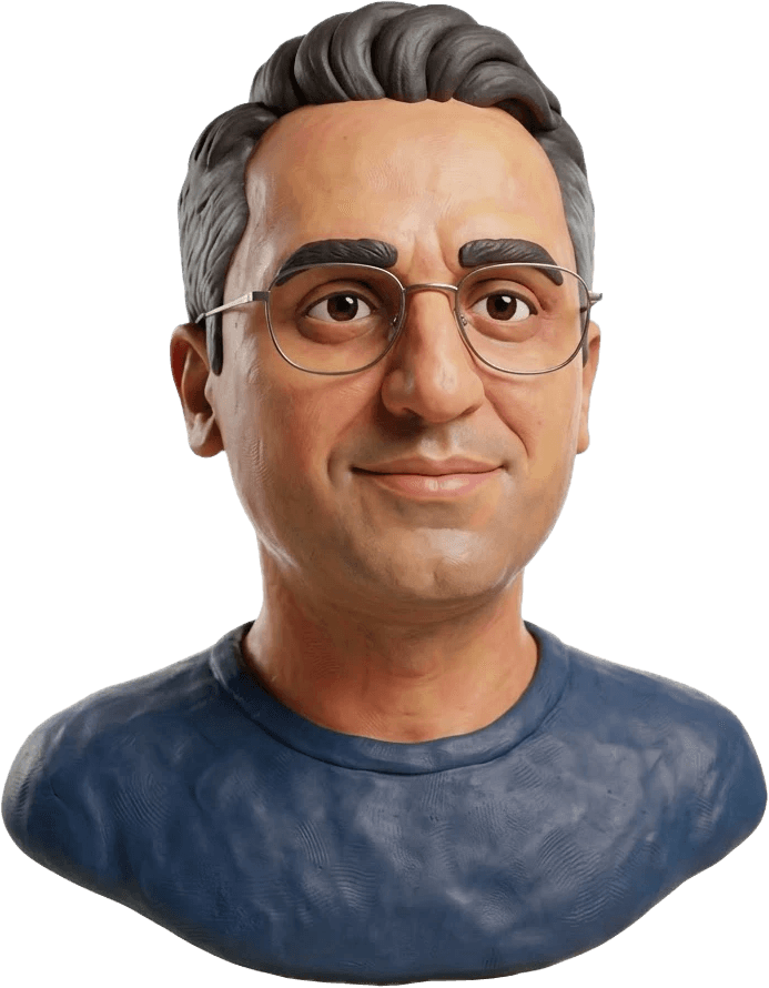 Clay bust portrait of Amir Ajoudanian